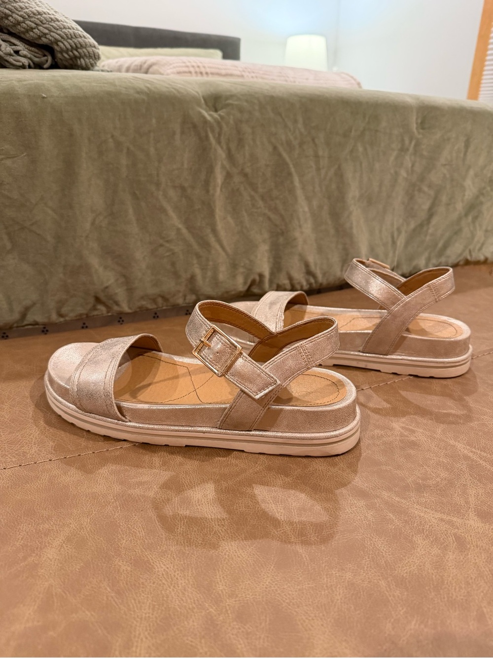 Crown Vintage Metallic Gold/Beige Platform Ankle-Strap Sandals